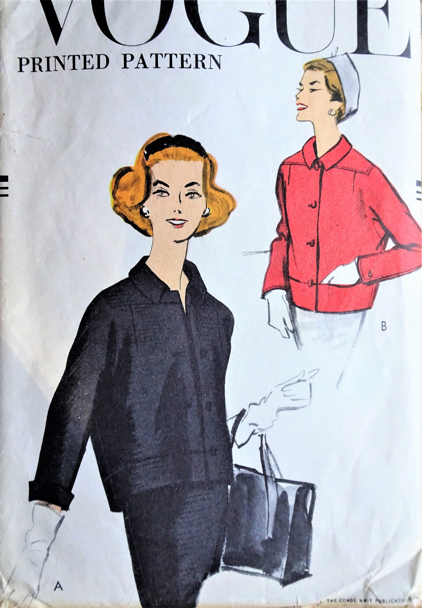 1950s  FAB Shortie Jacket Pattern VOGUE 9395 Hip Length Jacket 2 Sleeve Versions, Bust 34 Vintage Sewing Pattern