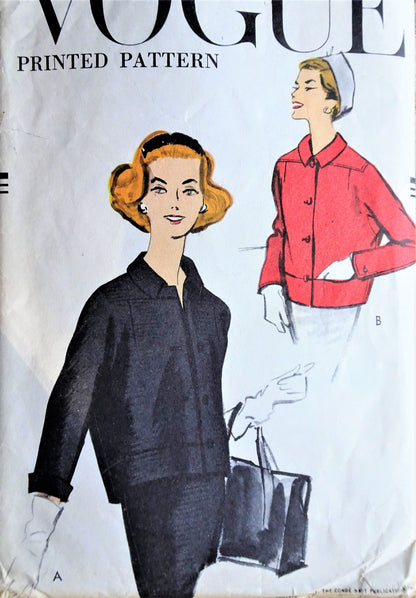 1950s  FAB Shortie Jacket Pattern VOGUE 9395 Hip Length Jacket 2 Sleeve Versions, Bust 34 Vintage Sewing Pattern