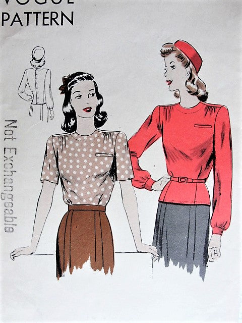 Vintage 1940s PRETTY Blouse with Gathered Shoulders Vogue 9466 Sewing Pattern Bust 32