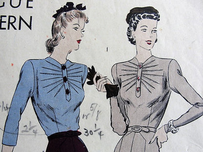 1940s BEAUTIFUL Dress Pattern VOGUE 9509 Beautiful Bodice With Radiating Tucks Bust 34 Vintage Sewing Pattern