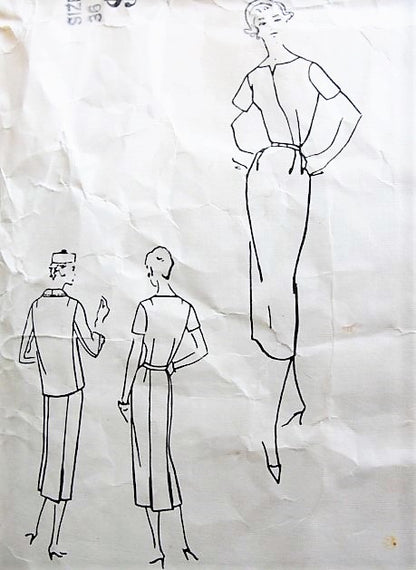 1950s CHIC  Slim Dress and Jacket Pattern VOGUE Couturier Design 951 Day or Cocktail Dinner Surplice Dress Bust 36 Vintage Sewing Pattern