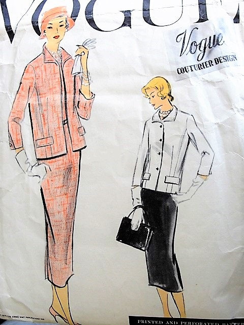1950s CHIC  Slim Dress and Jacket Pattern VOGUE Couturier Design 951 Day or Cocktail Dinner Surplice Dress Bust 36 Vintage Sewing Pattern