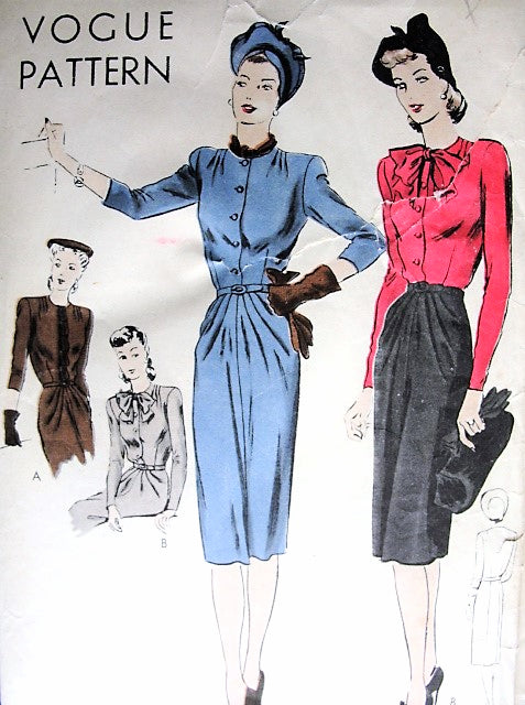 1940s FABULOUS Dress Pattern VOGUE Easy To Make Chameleon Like Slim Dress Bust 30 Vintage Sewing Pattern