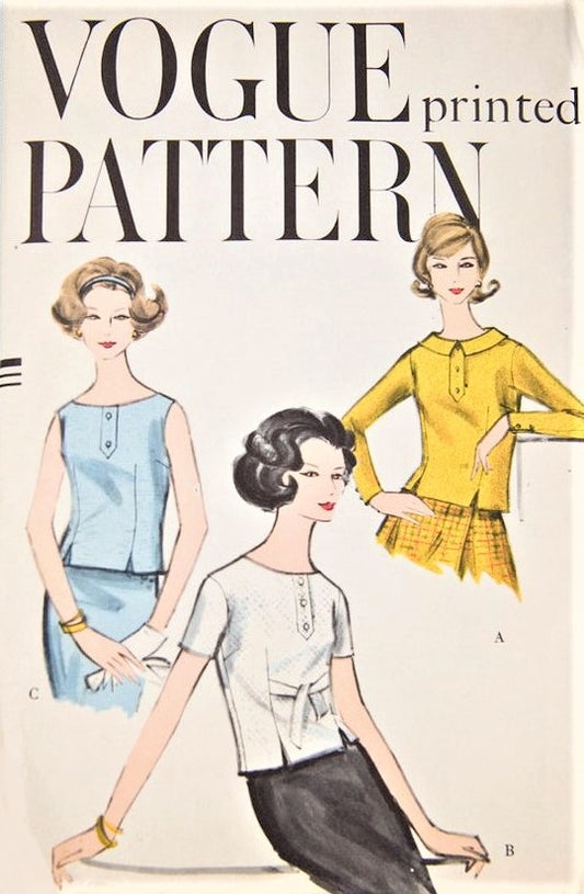 1950s CUTE Over Blouse Pattern VOGUE 9534 Three Pretty Styles Bust 34 Vintage Sewing Pattern