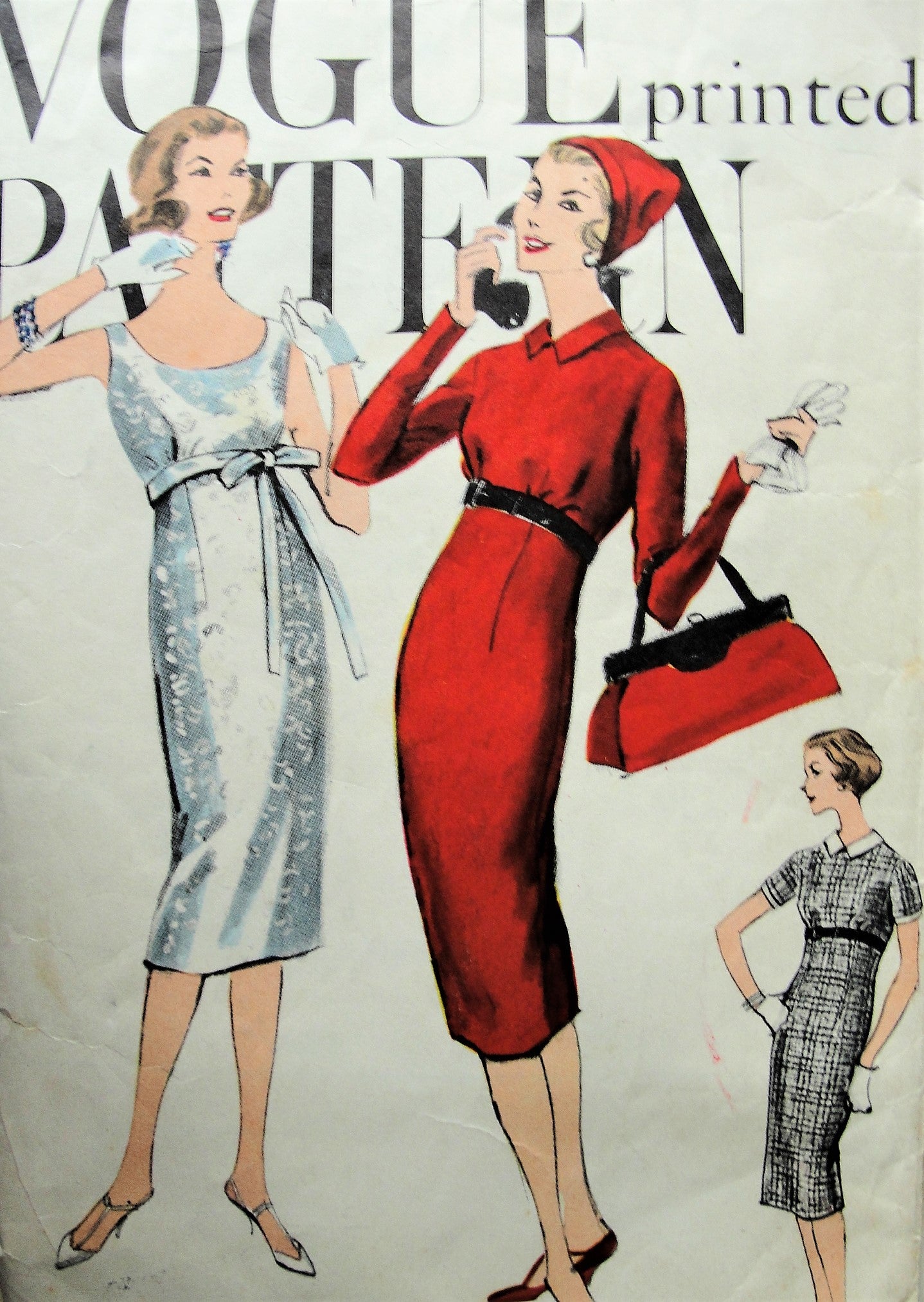 1950s Vintage POSH Slim Dress with Oval or High Neckline Detachable Collar Vogue 9561 Sewing Pattern Bust 31
