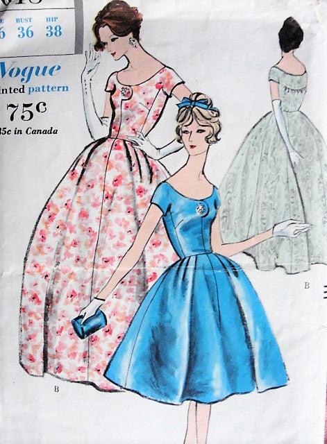 1950s BEAUTIFUL Evening Gown or Cocktail Party Dress and Petticoat Pattern VOGUE 9618 Easy Elegance Bust 36 Vintage Sewing Pattern