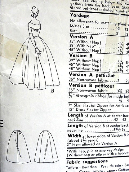 1950s BEAUTIFUL Evening Gown or Cocktail Party Dress and Petticoat Pattern VOGUE 9618 Easy Elegance Bust 36 Vintage Sewing Pattern