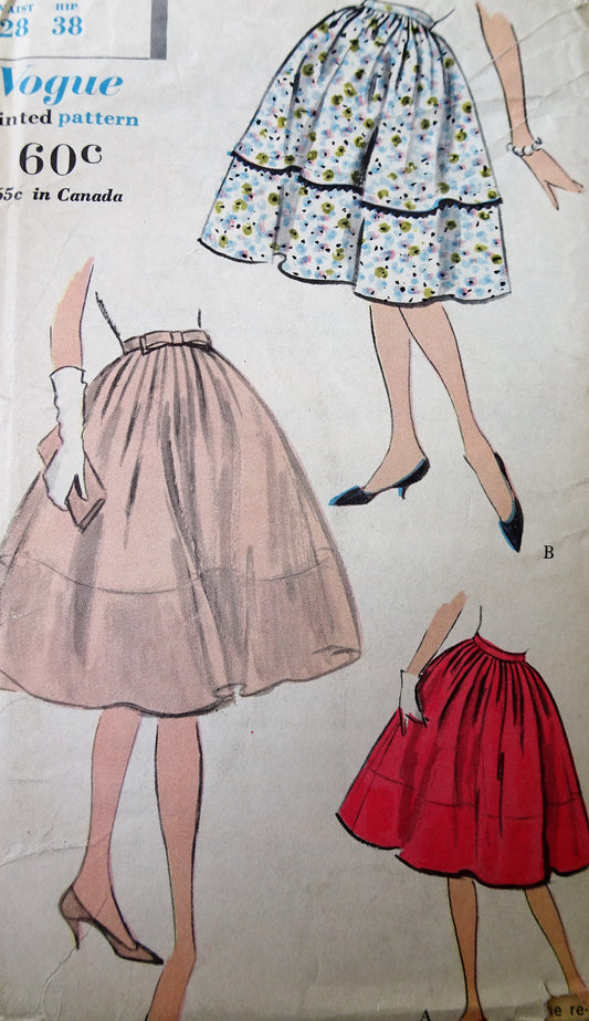 1950s PRETTY Full Skirt Pattern VOGUE 9627 Waist 28 Two Lovely Versions,Easy To Make Vintage Sewing Pattern FACTORY FOLDED