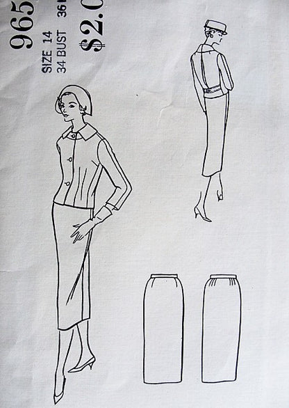 1950s CHIC Fabiana of Italy Slim Suit Pattern VOGUE Couturier Design 965 Elegant Design Bust 31 Vintage Sewing Pattern FACTORY FOLDED