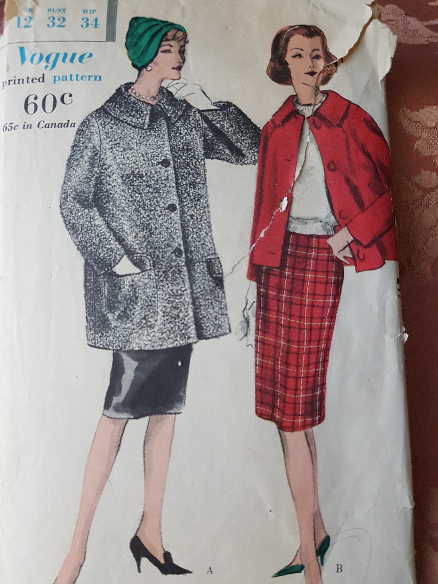 1950s CLASSY Topper Jacket Coat Pattern VOGUE 9703 Two Lengths, Bust 32 Vintage Sewing Pattern