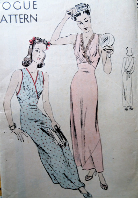 Early 1940s SLINKY Bias Cut Nightgown Lingerie Pattern VOGUE 9710 Beautiful Design, Flattering Surplice Bodice, Bust 32-34 Easy To Make Vintage Sewing Pattern