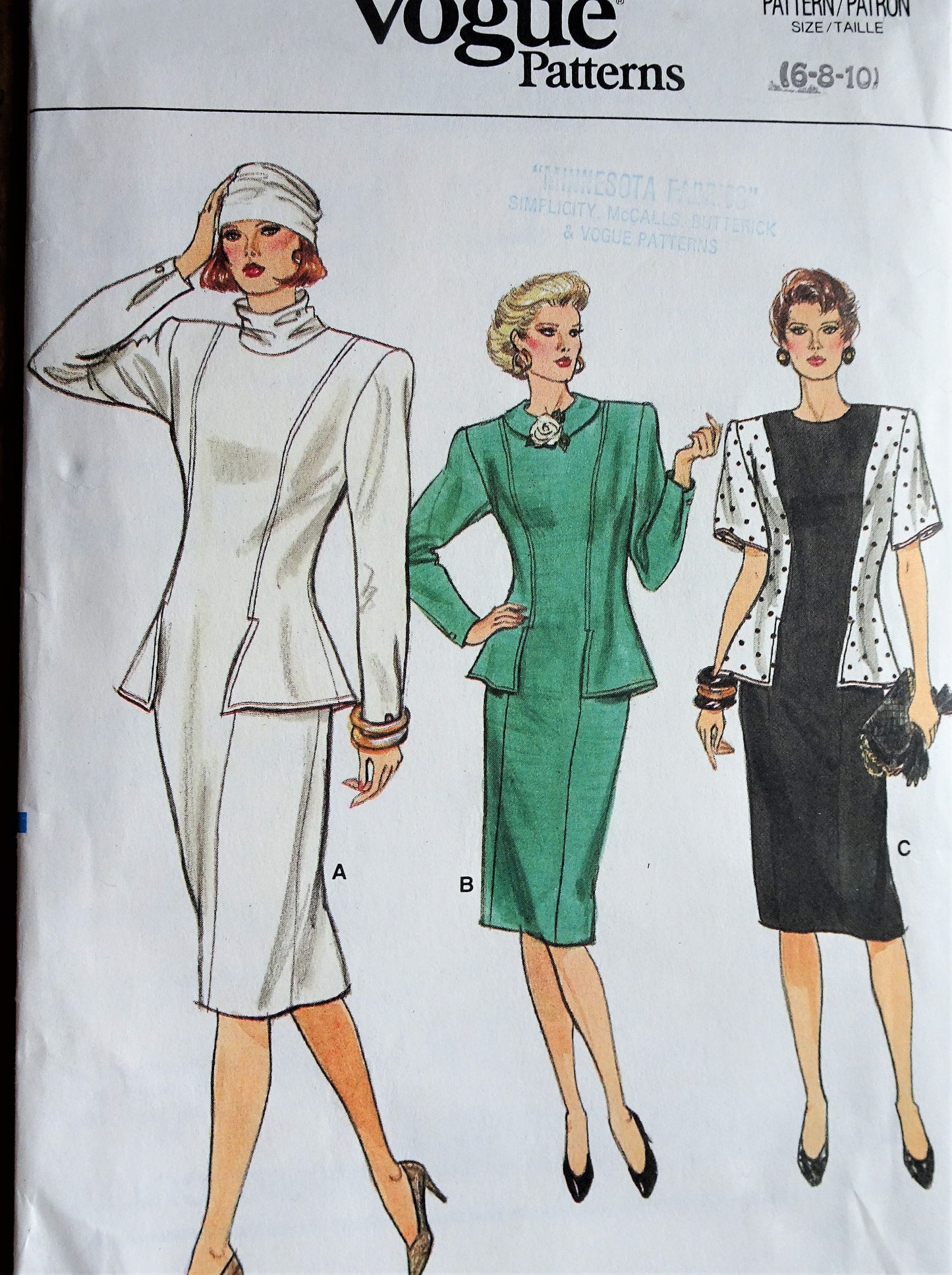 1980s CLASSY Dress Pattern VOGUE 9715  Unique Slim Dress With Peplum, 3 Versions, Bust 30-32, Vintage Sewing Pattern FF