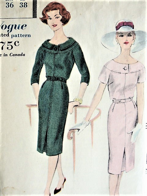 1950s STYLISH Slim Day or After 5 Dress Pattern VOGUE 9734 Easy Elegance Bust 36 Vintage Sewing Pattern FACTORY FOLDED