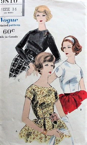1950s FLATTERING Fitted Blouse in Two Styles Vogue 9810 Bust 34 Vintage Sewing Pattern
