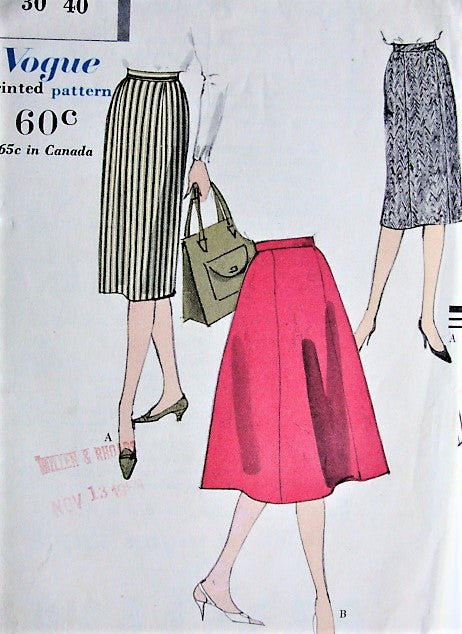1950s CLASSIC Slim or Full Skirt Vogue 9814 Waist 30 Vintage Sewing Pattern