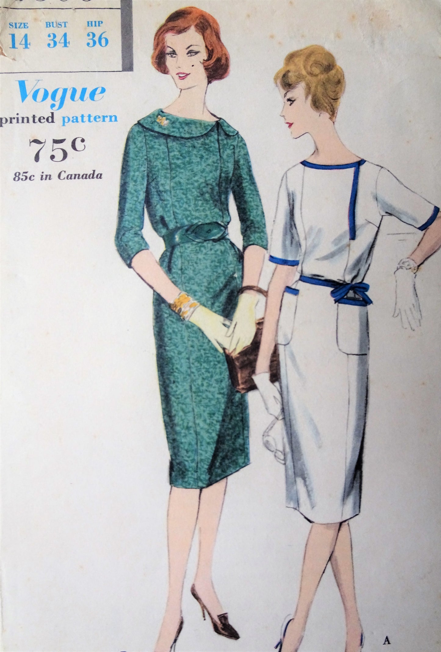 Late 1950s MAD MEN Era Slim Dress Pattern VOGUE 9906 Two Chic Versions Bust 34 Vintage Sewing Pattern