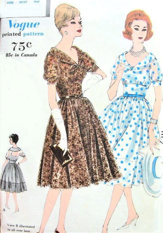 1960s BEAUTIFUL Party Cocktail Dress Pattern VOGUE 9935 Glamorous Garden Party Midriff Dress For Lace or Sheers With Slip Bust 34 Vintage Sewing Pattern