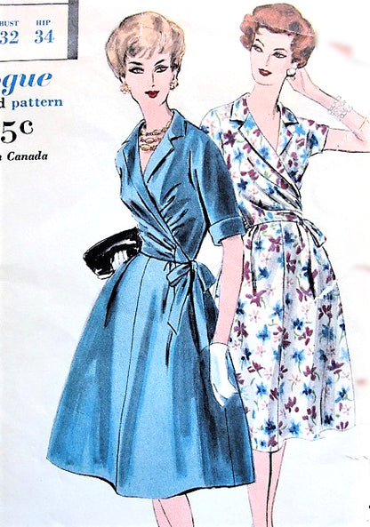 1960s LOVELY Two Pc Dress Easy To Make Pattern VOGUE 9941 Notched Collar Side WRAPPED Blouse and Flared Skirt, Day or Cocktail Dinner Party Bust 32 Vintage Sewing Pattern FACTORY FOLDED