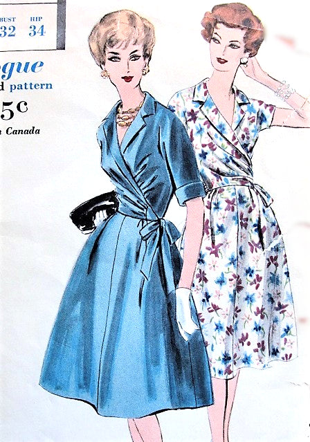 1960s LOVELY Two Pc Dress Easy To Make Pattern VOGUE 9941 Notched Collar Side WRAPPED Blouse and Flared Skirt, Day or Cocktail Dinner Party Bust 32 Vintage Sewing Pattern FACTORY FOLDED