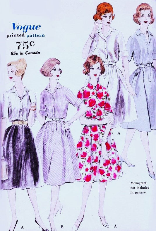 1960s PRETTY Shirt Dress Pattern VOGUE 9972 Easy Style Bust 36 Vintage Sewing Pattern