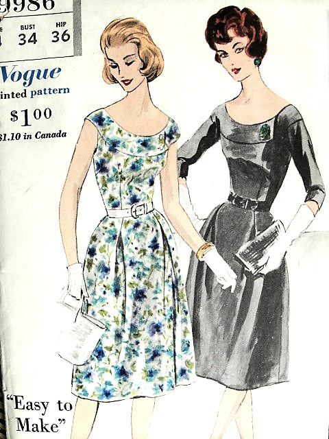 1960s ALLURING Day or Evening Cocktail Party Dress Pattern VOGUE 9986 Two Lovely Versions Bust 34 EASY to Make Vintage Sewing Pattern FACTORY FOLDED