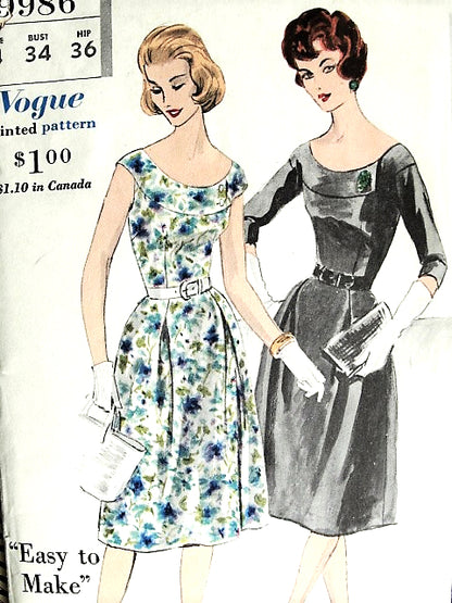 1960s ALLURING Day or Evening Cocktail Party Dress Pattern VOGUE 9986 Two Lovely Versions Bust 34 EASY to Make Vintage Sewing Pattern FACTORY FOLDED