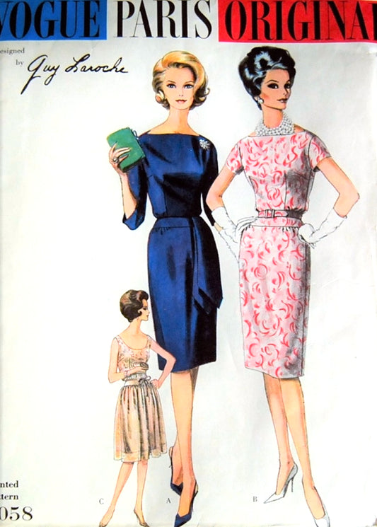 1960 STUNNING Guy Laroche Slim or Over Skirt Cocktail Party Dress Pattern VOGUE PARIS Original 1058 Bateau or Low Scoop Neckline Bust 32 Vintage Sewing Pattern FACTORY FOLDED