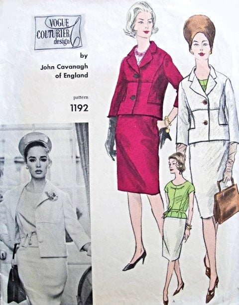 1960s CLASSY Three Pc Suit Pattern VOGUE Couturier Design 1192 Designer John Cavanagh  Slim Skirt Suit and Over Blouse  Bust 32 Vintage Sewing Pattern UNCUT +Label