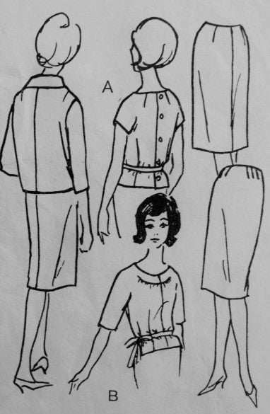 1960s CLASSY Three Pc Suit Pattern VOGUE Couturier Design 1192 Designer John Cavanagh  Slim Skirt Suit and Over Blouse  Bust 32 Vintage Sewing Pattern UNCUT +Label