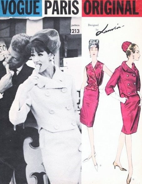 1960s CHIC LANVIN Suit and Blouse Pattern VOGUE PARIS Original 1213 Short Jacket Slim Skirt Surplice Wrap Blouse Daytime or Evening Wear Bust 32 Vintage Sewing Pattern FACTORY FOLDED