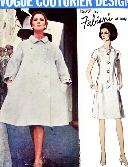 1960s FABULOUS Fabiani Coat and Dress Pattern VOGUE Couturier Design 1577 Slightly Fitted Dress Fabulous Full Tent Coat Bust 34 Vintage Sewing Pattern FACTORY FOLDED