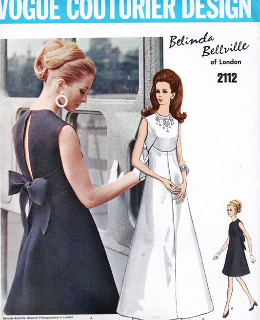 1960s Beautiful Belinda Bellville Evening Dress Gown Pattern Vogue Couturier Design 2112 Gorgeous Design Size 10 Vintage Sewing Pattern