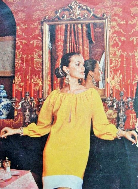 1960s RARE Patou Evening Dress Pattern VOGUE Paris Original 2209 Slim Bias Cocktail Dress Low Banded KEYHOLE Neckline Raglan Sleeves Mondrian Influence Bust 34 Vintage Sewing Pattern