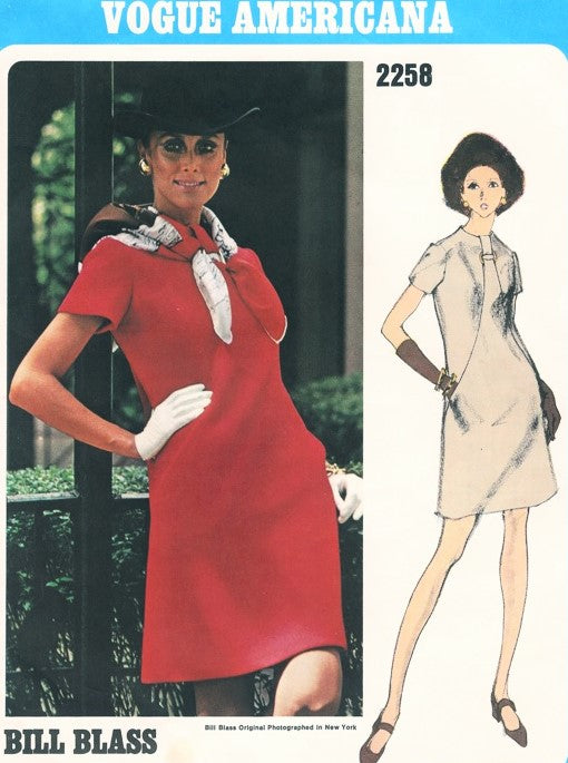 1960s BILL BLASS Classy A Line Mod Dress Pattern VOGUE AMERICANA 2258 Unique Seam Interest Bust  32.5 or 40 Vintage Sewing Pattern