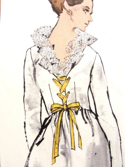 1960s LOVELY Evening Cocktail Party Dress Pattern VOGUE Americana 2369 Designer Oscar de la Renta Eye Catching Bodice Lace Up Lace Edged Neckline Bust 34 Vintage Sewing Pattern  FACTORY FOLDED