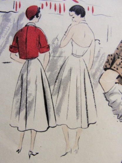 1950s Lovely Halter Dress and Bolero Jacket Pattern Vogue Special Design 4094 Flared Skirt Dress and Keyhole Neckline, Wide Cuffed Jacket Bust 32 Vintage Sewing Pattern