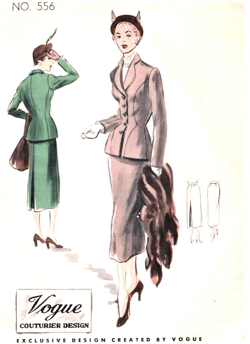 1950s STUNNING Suit Pattern VOGUE COUTURIER Design 556 Beautiful Fitted Jacket Slim Skirt Bust 34 Vintage Sewing Pattern