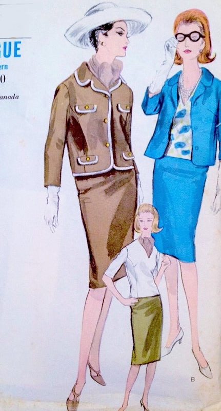 1960s Mad Men Era Suit,Blouse and Ascot Scarf Pattern Vogue 5899 Classy Slim Skirt Suit Bust 31 Vintage Sewing Pattern FACTORY FOLDED