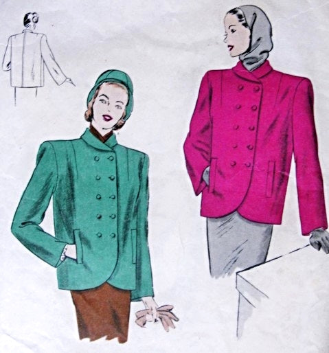 1940s FAB Boxy Double Breasted Jacket Pattern VOGUE 5959 Vintage Sewing Pattern Bust 30 Cutaway Front Classic Forties Style