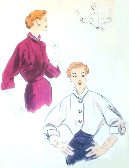 1950s LOVELY Day or Evening Bolero Short Jackets Pattern VOGUE 7590 kimono Sleeves, Deep Elegant Cuffs Shaped Front Jacket Bust 30 Vintage Sewing Pattern FACTORY FOLDED