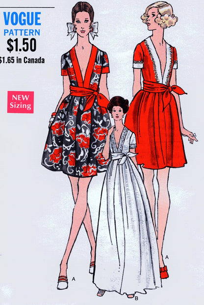 1960s DRAMATIC Low Cut Evening Dress Pattern VOGUE 7707 Plunging V Neckline To Waist Mini or Maxi Length Cocktail Party Dress Bust 36  Vintage Sewing Pattern UNCUT