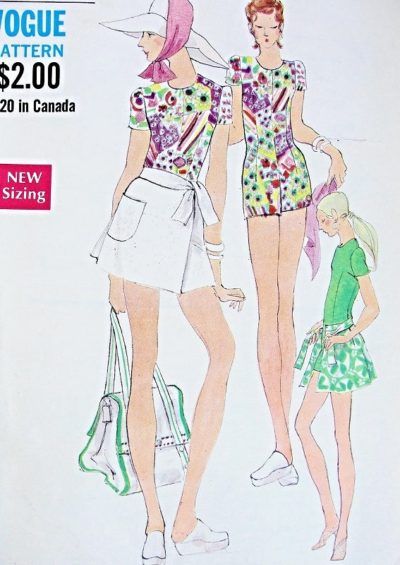 FABULOUS 1970s Vogue 7773  Mod Jumpsuit Playsuit Romper and Mini Wrap Skirt Beach Wear Pattern Bust 32 Vintage Sewing Pattern