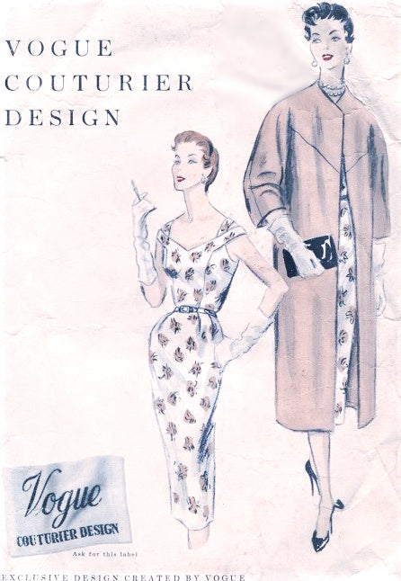 1950s STRAPPY Slim Dress and Clutch Coat Pattern VOGUE COUTURIER Design 792 Day or Cocktail Party Bust 30 Vintage Sewing Pattern