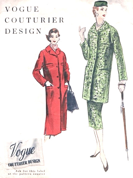 1950s Chic  Slim Coat and Skirt Pattern VOGUE COUTURIER DESIGN 867 Straight Coat In 2 Lengths Slim Skirt Back Vent Bust 32 or 34 Vintage Sewing Pattern