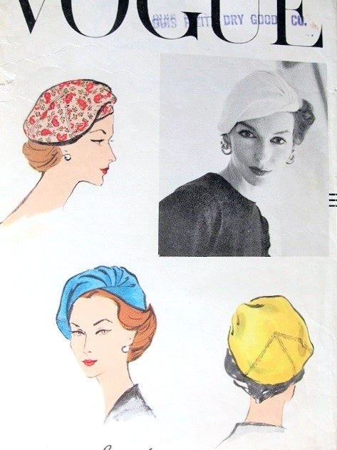 1950s Sally Victor Original Hat Pattern Vogue 9093 Flirty Side Draped Sectional Hat Chic Style Vintage Sewing Pattern