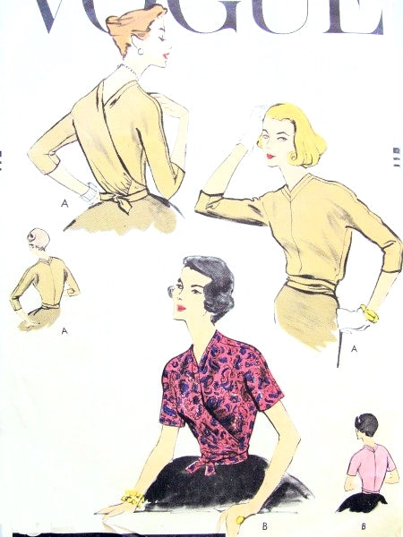 1950s FABULOUS Wrap Blouse Pattern VOGUE 9278 Easy To Make Surplice Wrap Blouse Wear Front or Back Bust 36 Vintage Sewing Pattern