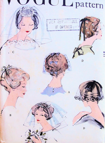 1950s Chic Veils Fascinators Hat Pattern VOGUE 9568 Vintage Sewing Pattern Evening Cocktail Hats or Bridal Wedding Veils