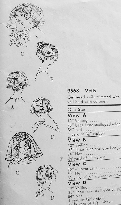 1950s Chic Veils Fascinators Hat Pattern VOGUE 9568 Vintage Sewing Pattern Evening Cocktail Hats or Bridal Wedding Veils