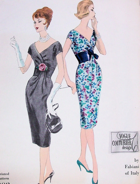 50s GORGEOUS Fabiani Evening Cocktail Party Dress Pattern VOGUE Couturier 202 Stunning Design Bust 34 Vintage Sewing Pattern FACTORY FOLDED