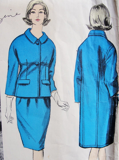1960s Galitzine Designer Classy Coat and Suit Pattern Vogue Couturier Design 1297 Vintage Sewing Pattern Slim Suit Straight Coat Bust 31